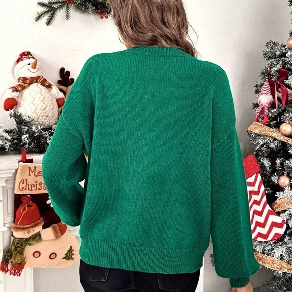 Multicolor Casual Women's Christmas Bow & Sequins Embellished Elegant Sweater - Picture 2 of 6